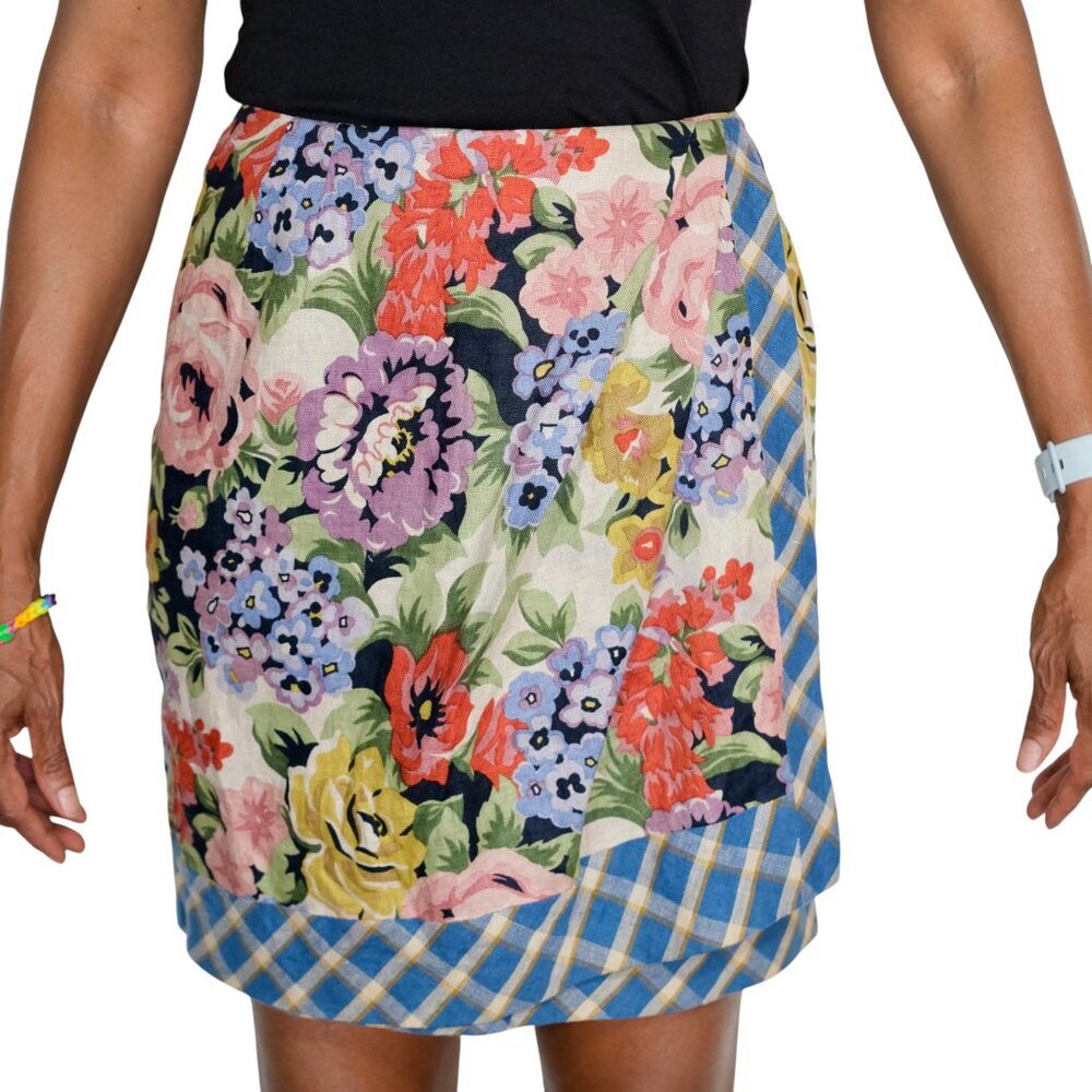 Vintage Anne Klein 2 Floral Pattern on Plaid Pattern Pencil Skirt Size 6 - Picture 2 of 9